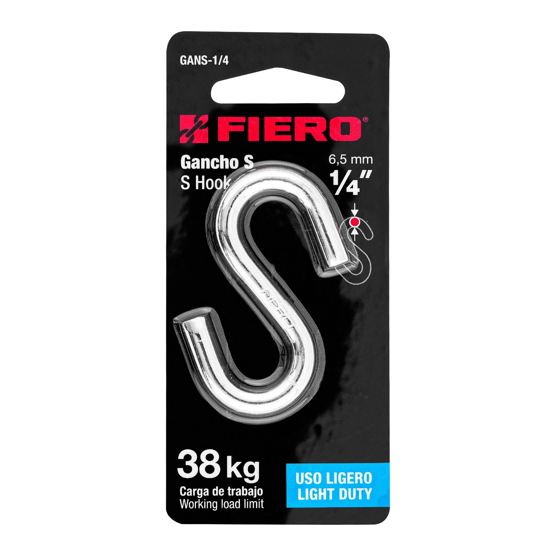 Fiero GANS-1/4 Gancho 'S' para cable de 1/4'