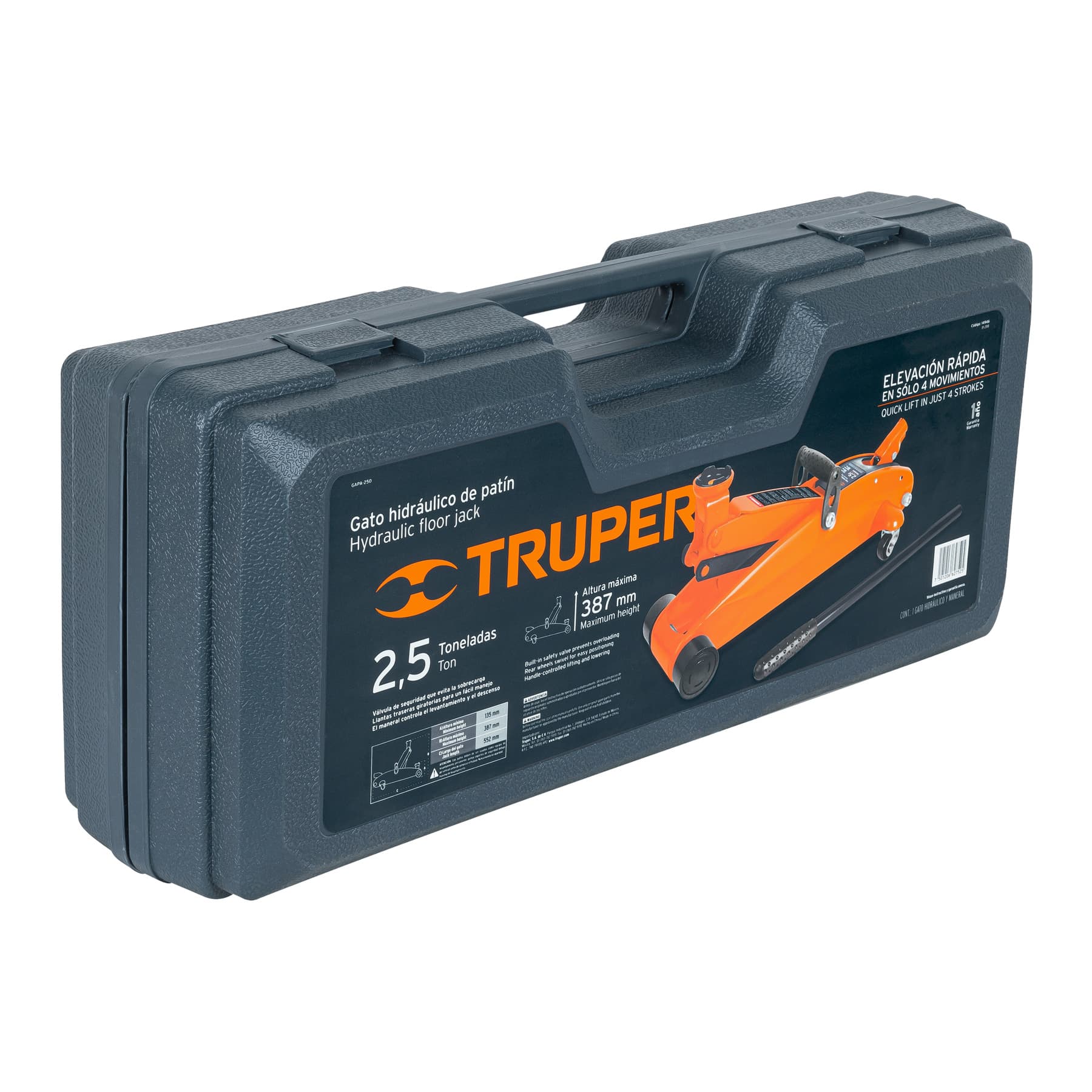 Truper GAPA-250 Gato hidráulico de patín, 2.5 ton elevación rápida