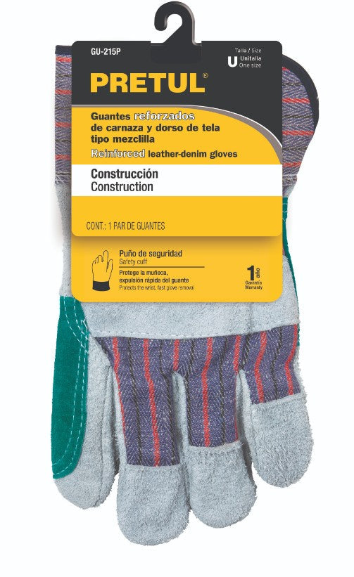 Pretul GU-215P Guantes de carnaza y loneta con refuerzo, unitalla, Pretul