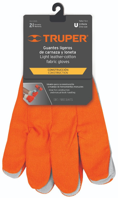 Truper GU-265 Guantes carnaza y loneta, uso ligero