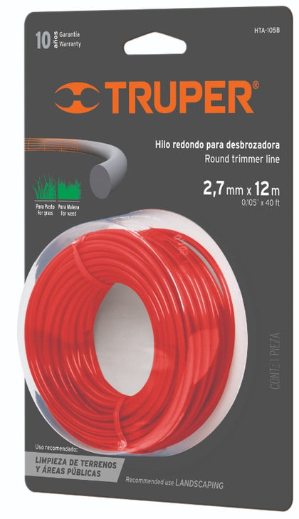 Truper HTA-105B Hilo redondo para desbrozadora, 12 m largo, 2.7 mm, blister