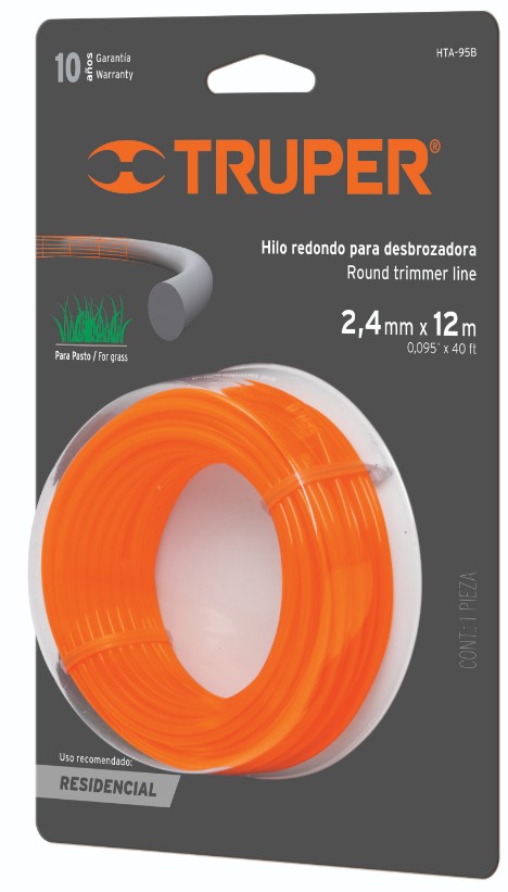 Truper HTA-95B Hilo redondo para desbrozadora, 12 m largo, 2.4 mm, blister