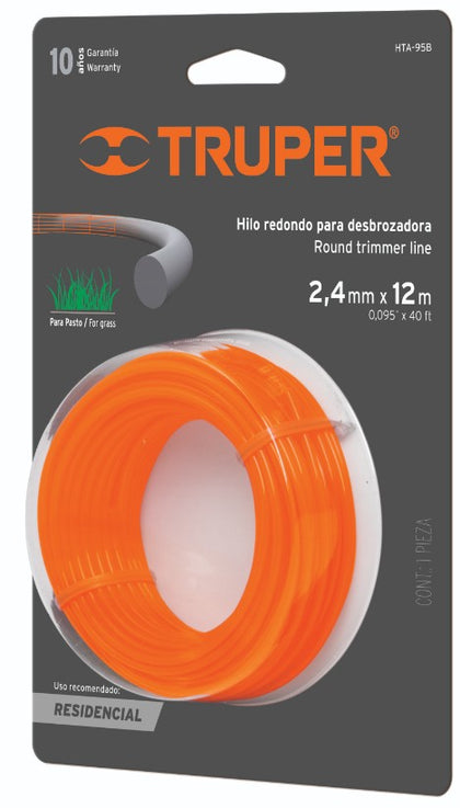 Truper HTA-95B Hilo redondo para desbrozadora, 12 m largo, 2.4 mm, blister