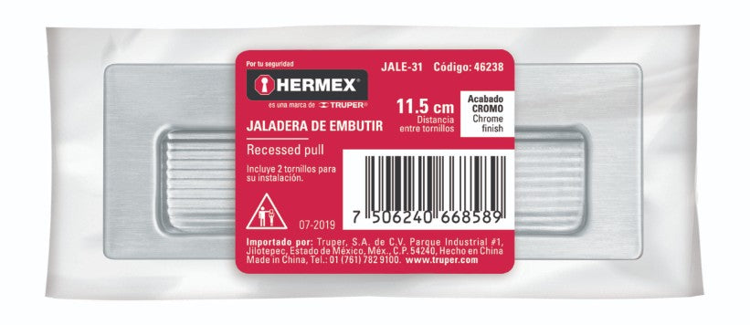 Hermex JALE-31 Jaladera de embutir, cuadrada, cromo mate