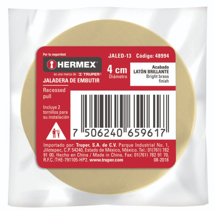 Hermex JALED-13 Jaladera de embutir latonada tipo dedal #3