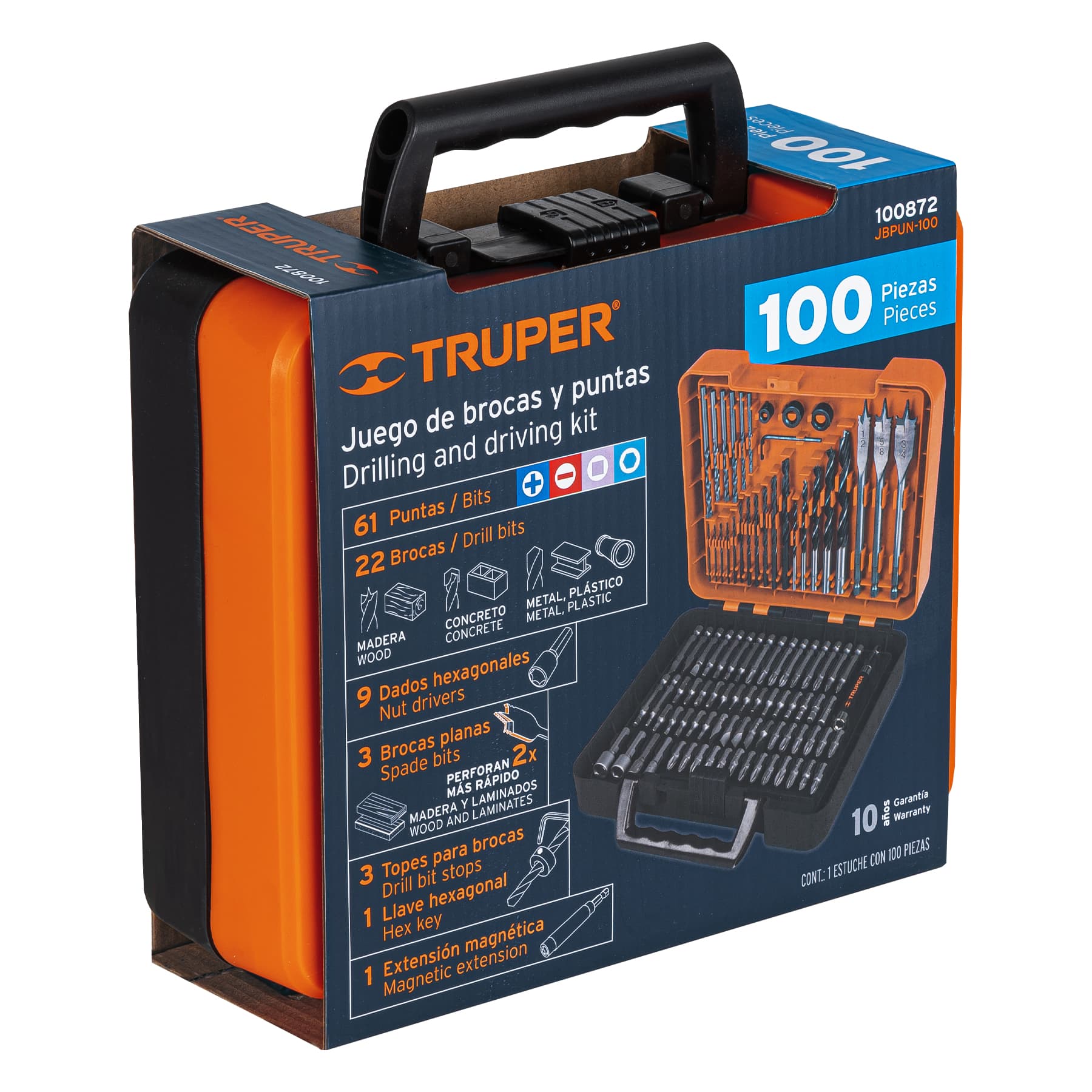 Truper JBPUN-100 Juego de 100 brocas y puntas en estuche plástico