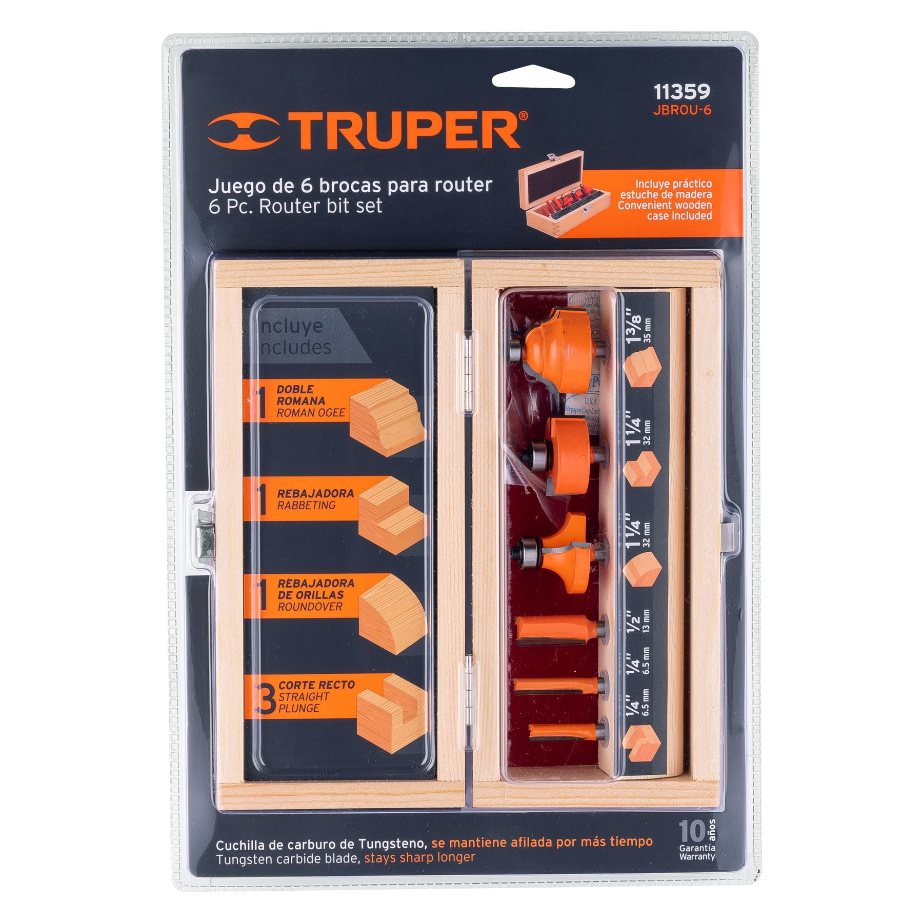 JBROU-6 Juego de brocas para router, 6 piezas