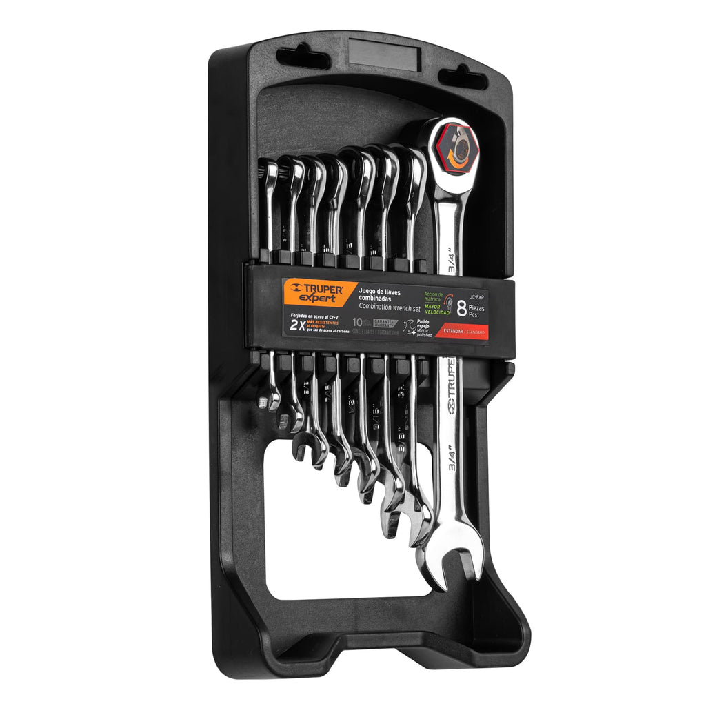 Expert JC-8XP Juego de 8 llaves combinadas std pulidas con matraca