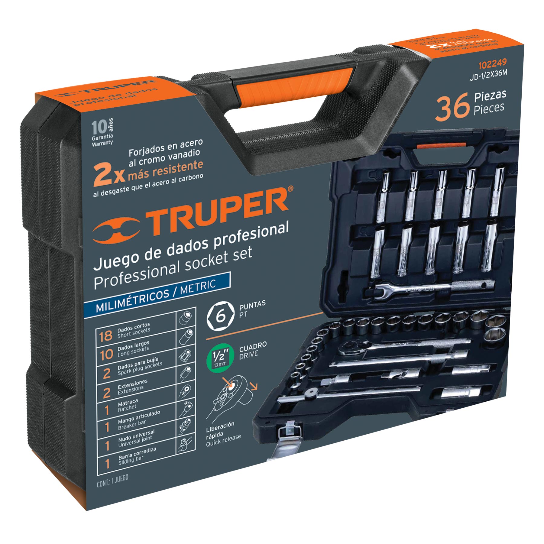 Juego de Herramientas Mecánico 36 Piezas Truper JD-1/2X36M