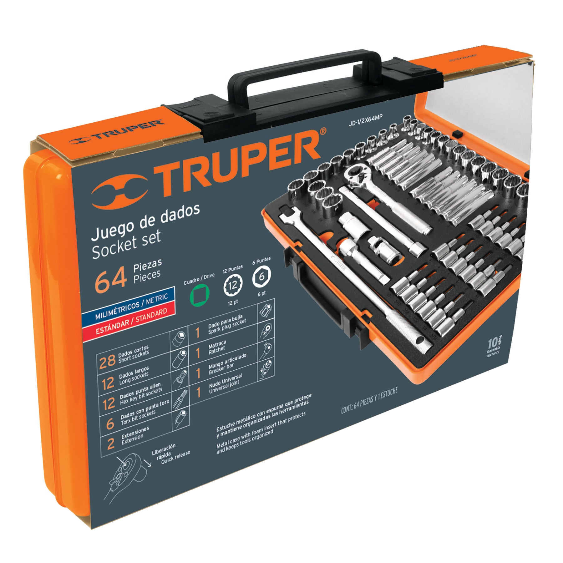 Truper JD-1/2X64MP Juego de herramienta para mecánico, mixto, 64 piezas