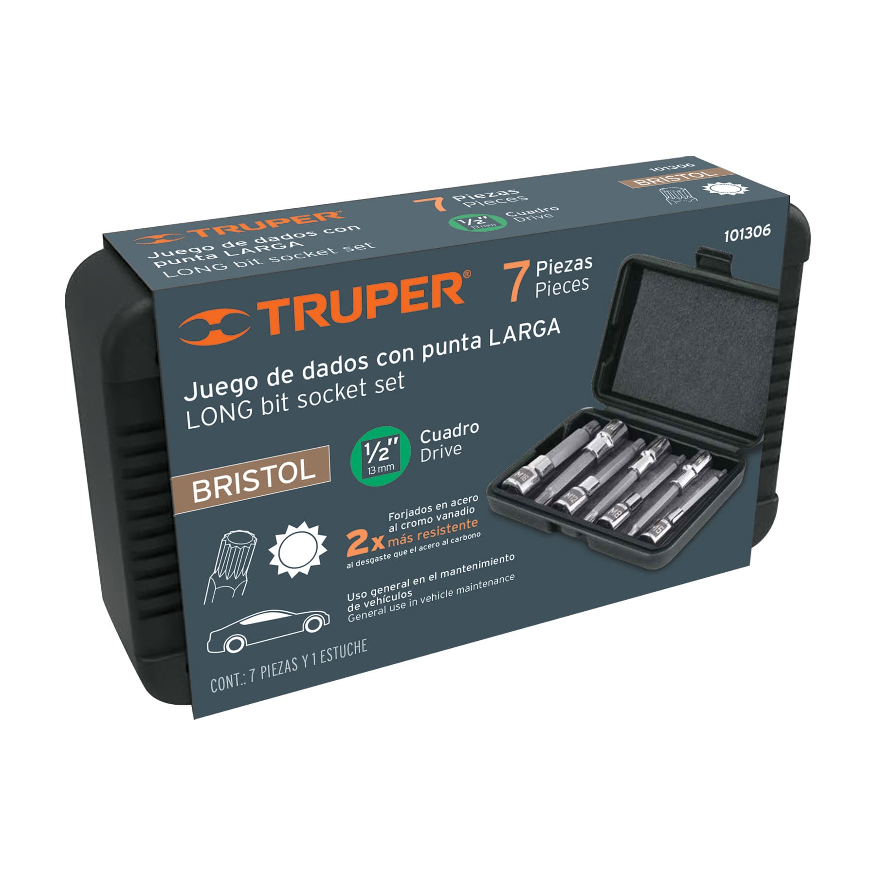 Juego de 7 Dados Punta Larga Bristol 1/2" Truper JD-1/2X7-BL