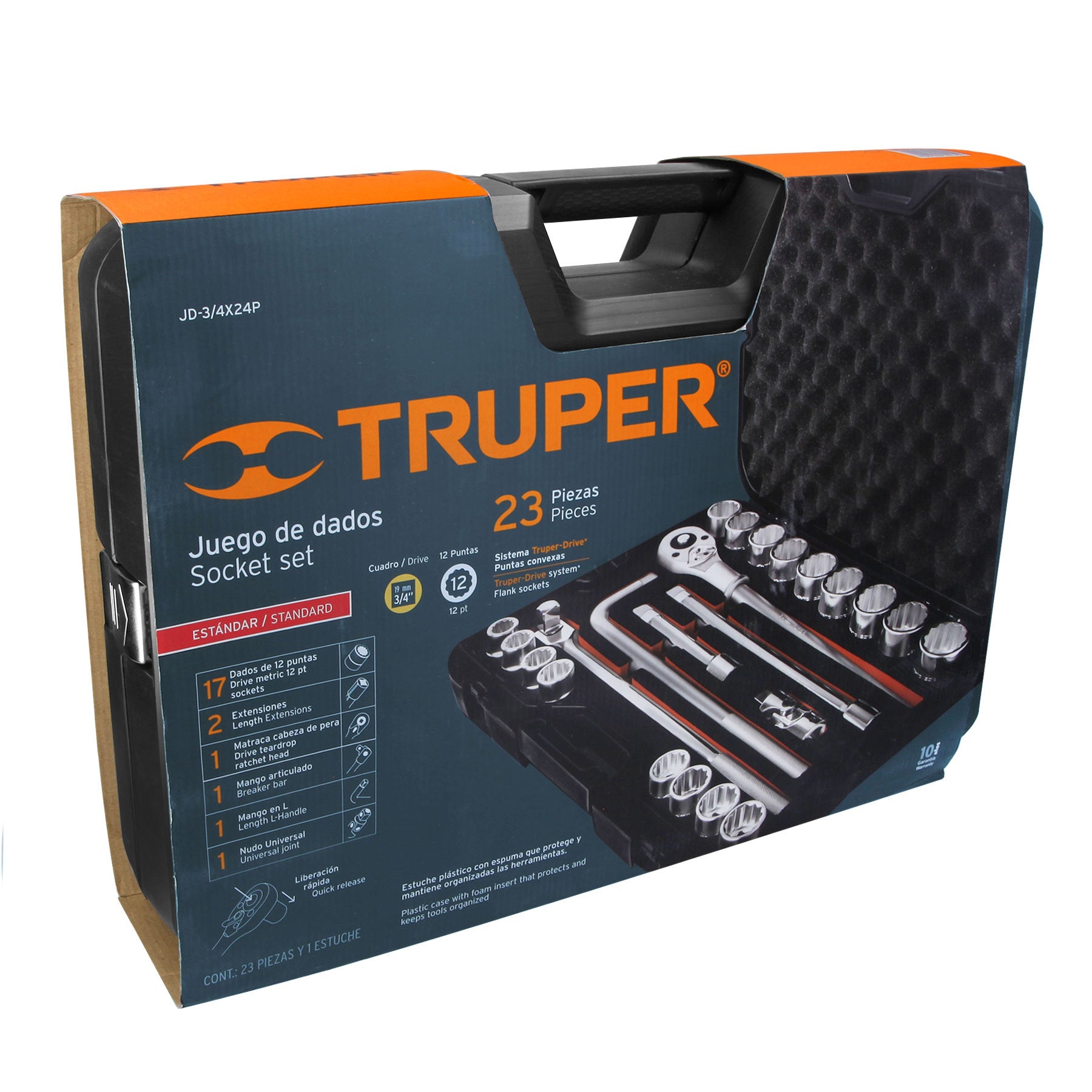 Juego de Herramientas para Mecánica Pesada 24 Pzas (Std) - Truper JD-3/4X24P