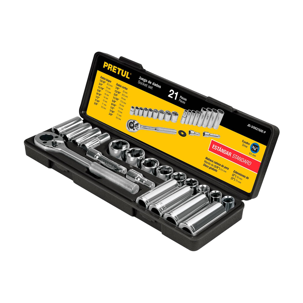 Pretul JD-3/8X21SAE-P Juego de herramientas para mecánico, std, 21 piezas, Pretul