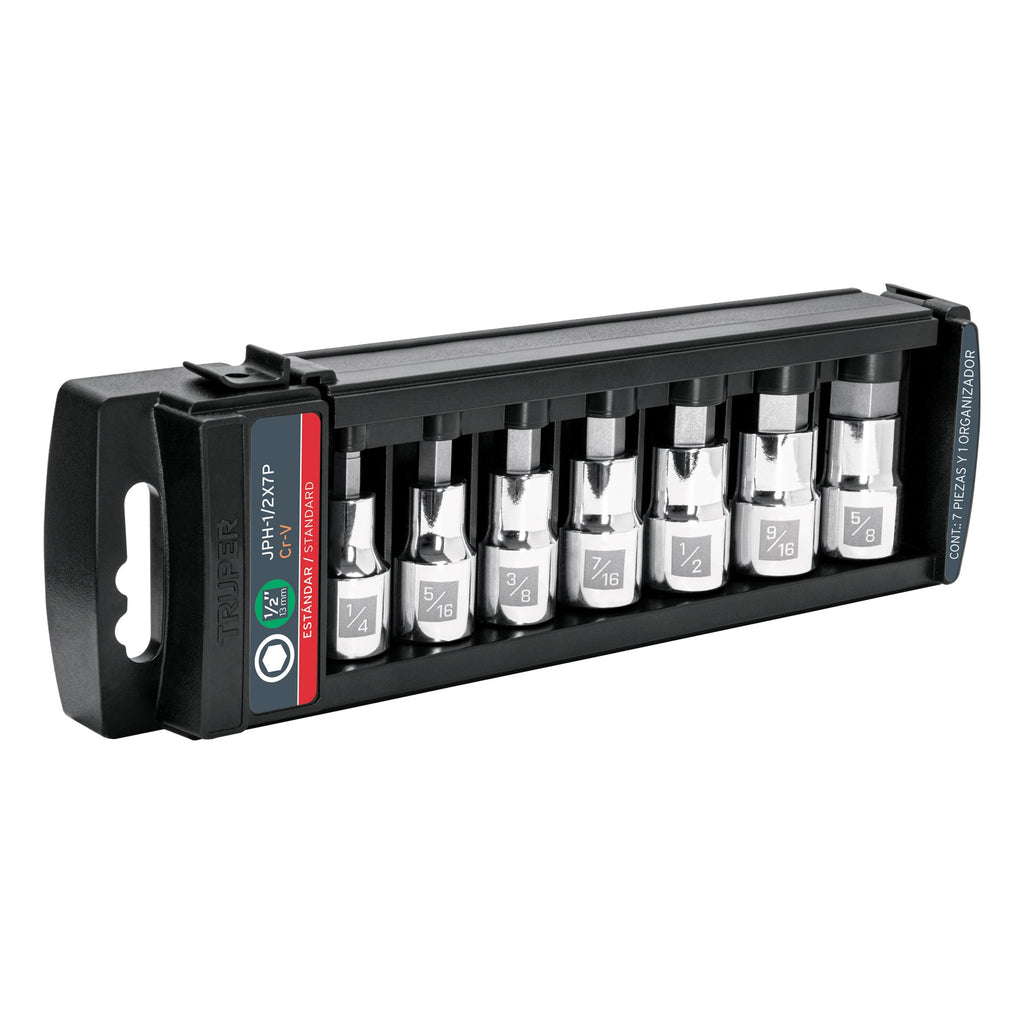 Juego de 7 Dados con Punta Hexagonal 1/2" (Std) - Truper JPH-1/2X7P