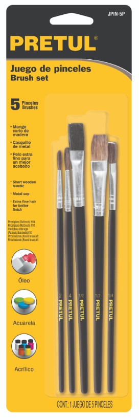 Pretul JPIN-5P Juego de pinceles en blister con 5 piezas, Pretul