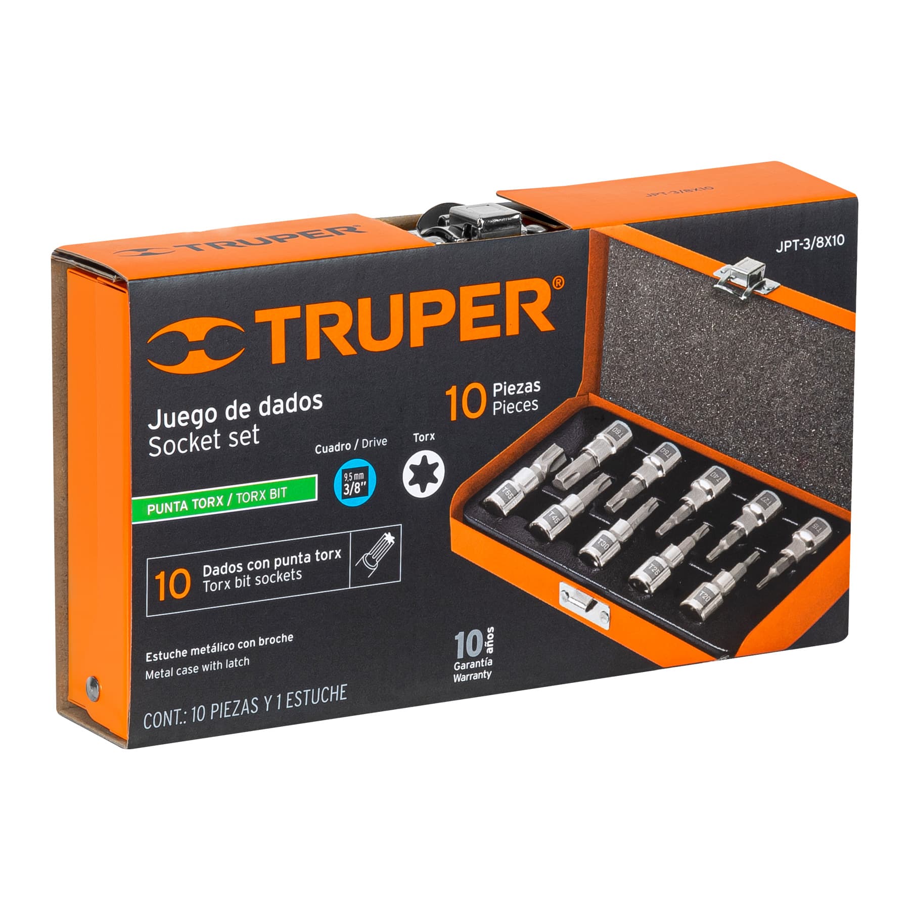 Juego de 10 Dados Torx 3/8" Truper JPT-3/8X10 | Estuche Metálico
