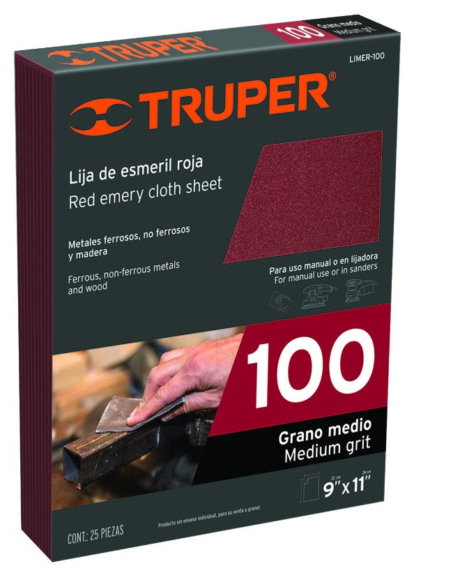 Truper LIMER-100 Lija de esmeril roja, grano 100