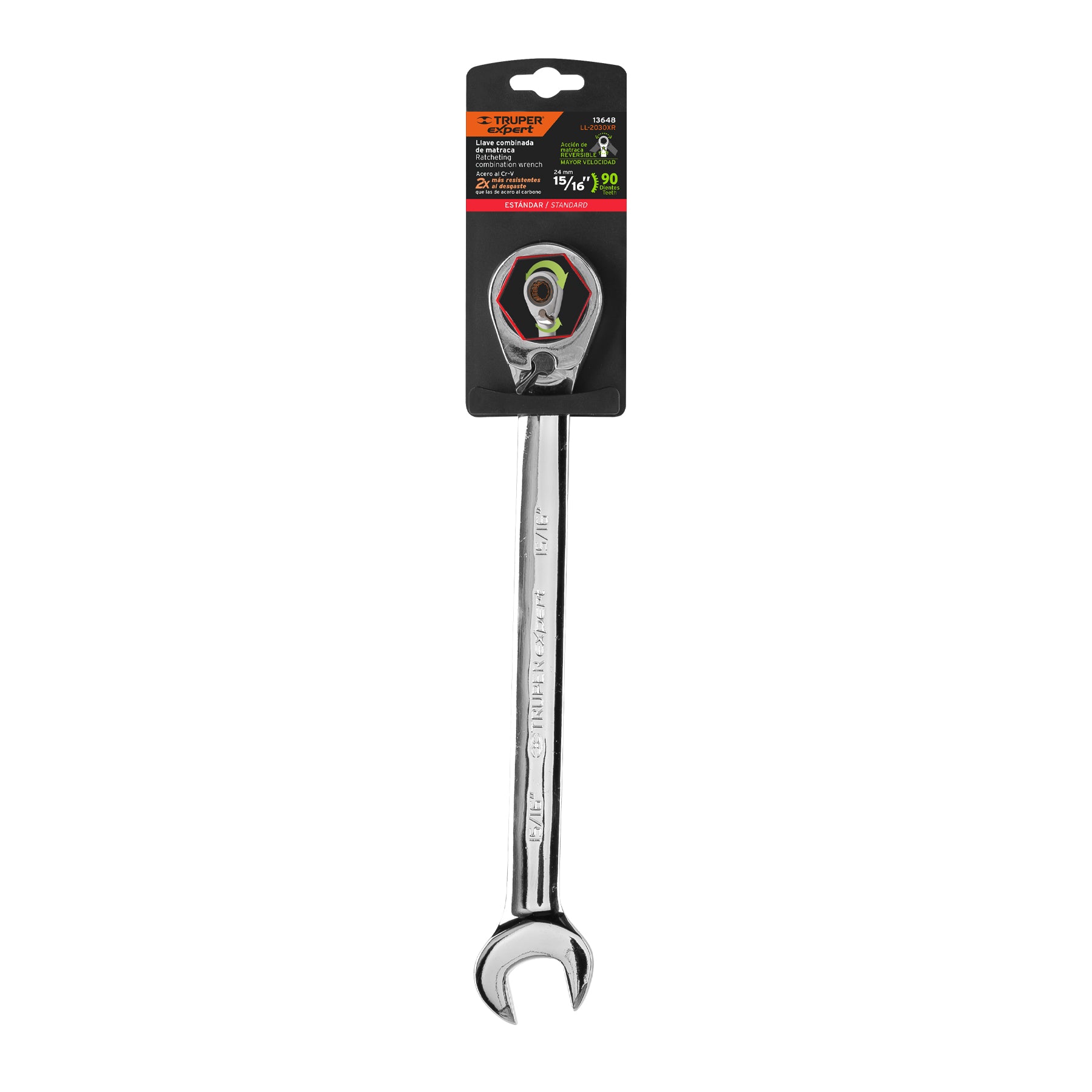 Expert LL-2030XR Llave combinada matraca reversible 15/16'x332mm largo