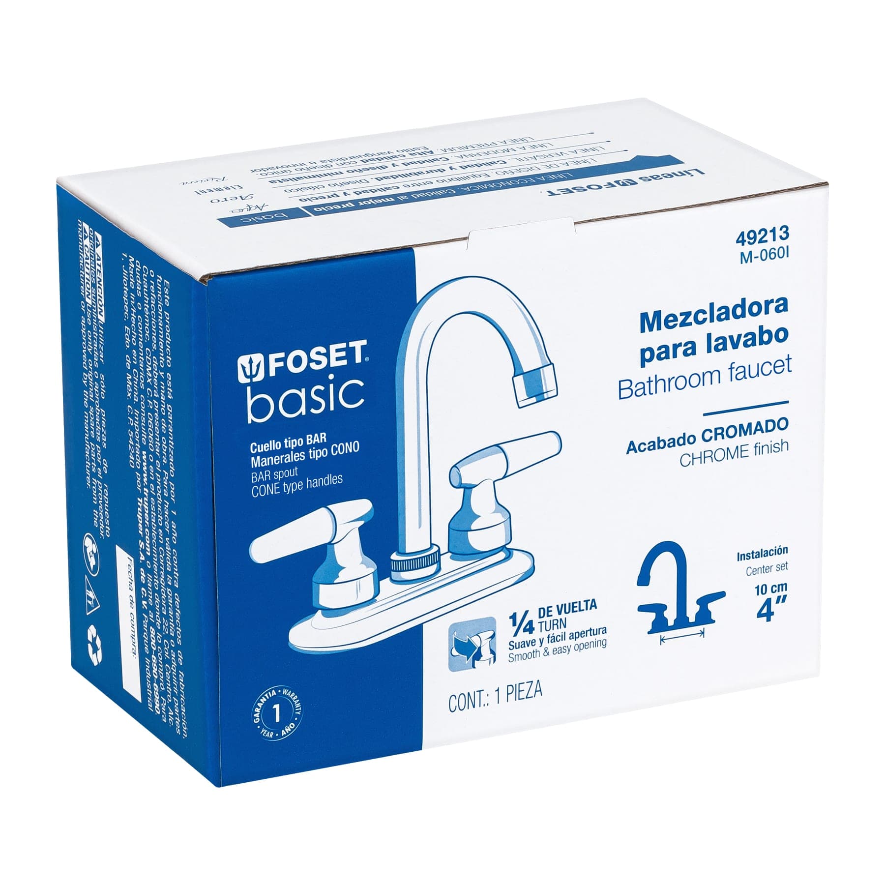 Foset M-060I Mezcladora para lavabo, manerales cono, cuello bar, Basic