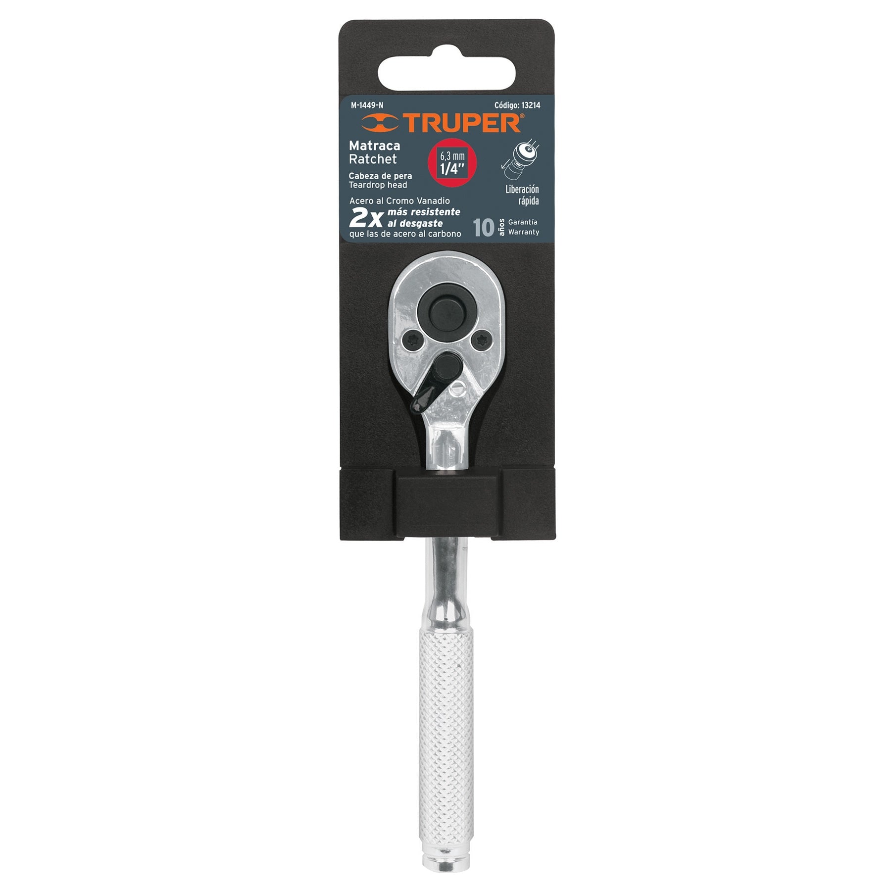 Truper M-1449-N Matraca cuadro 1/4' liberación rápida cabeza de pera