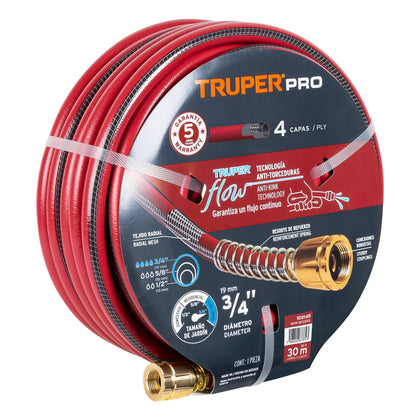 Truper MAN-30X3/4X Manguera 3/4' super reforzada 4 capas conexiones metal 30m