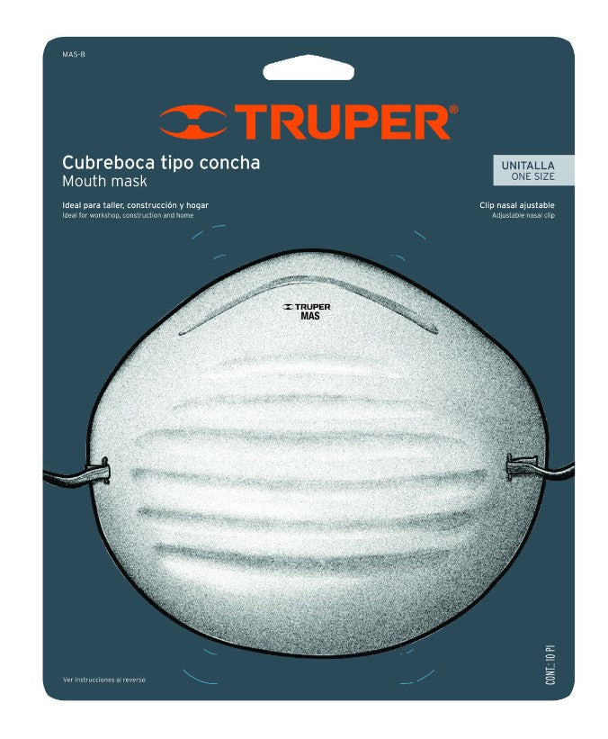 Truper MAS-B Mascarilla tipo concha, para polvos, blíster 10 piezas