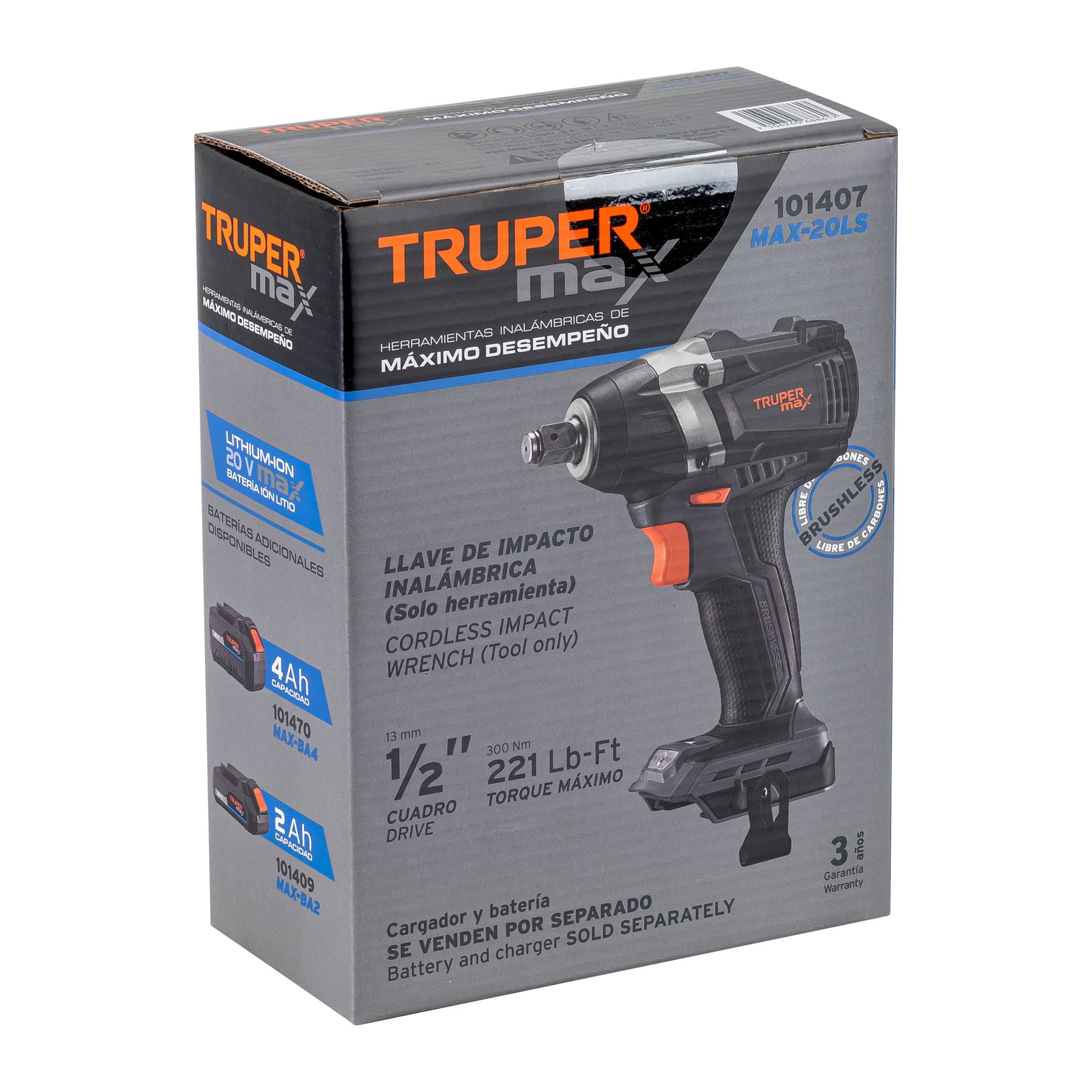 Llave de Impacto Inalámbrica 1/2" 20V Brushless - Truper Expert MAX-20LS