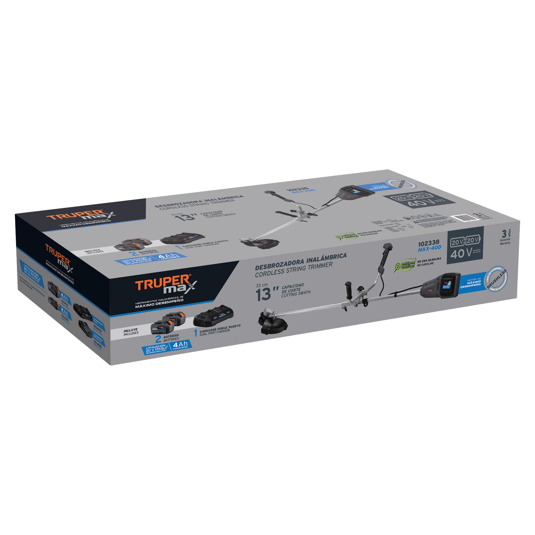 MAX-40D Desbrozadora inalámbrica 13", 40 V, sin carbones, Truper MAX