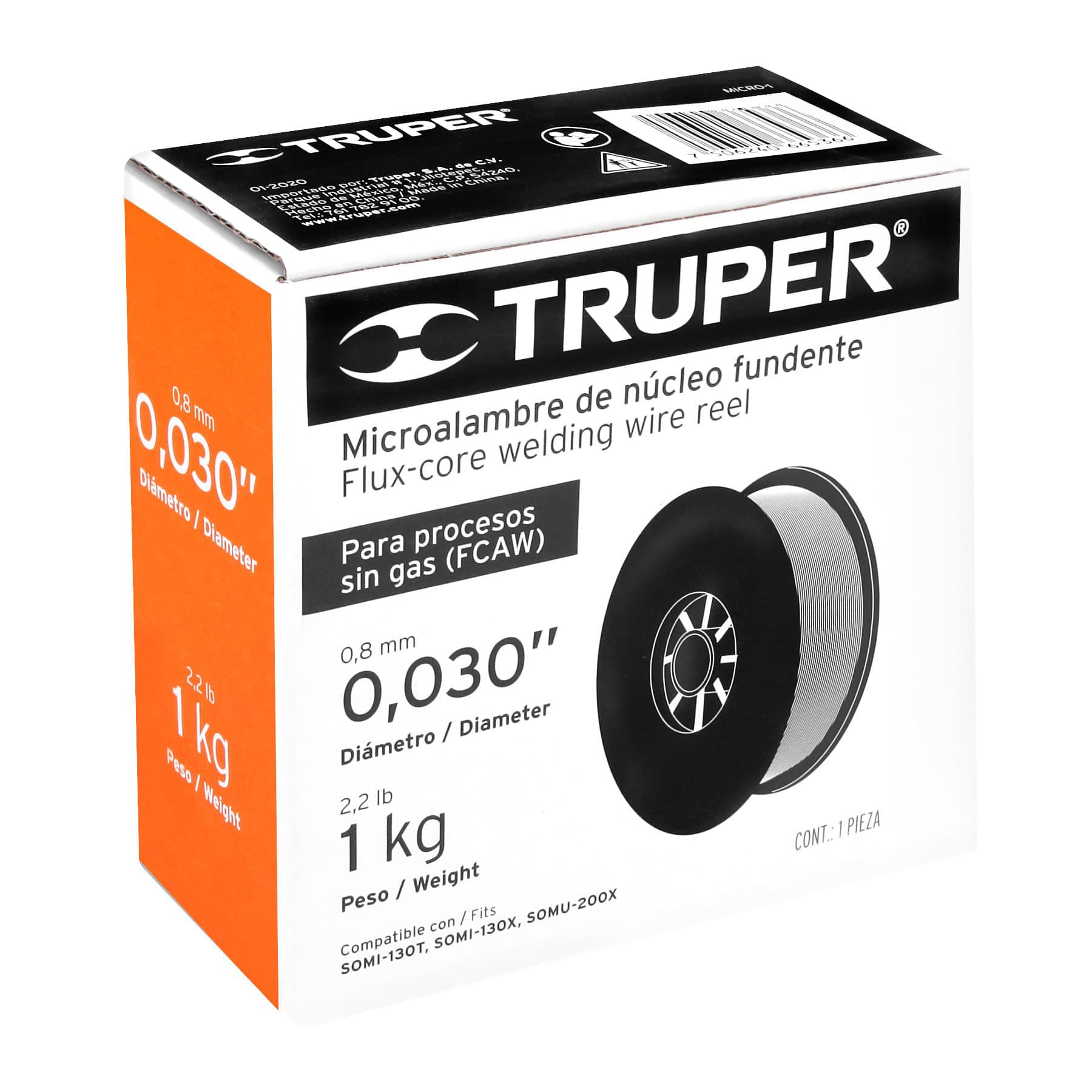 Truper MICRO-1 Microlambre de núcleo fundente, sin gas de 1 kg