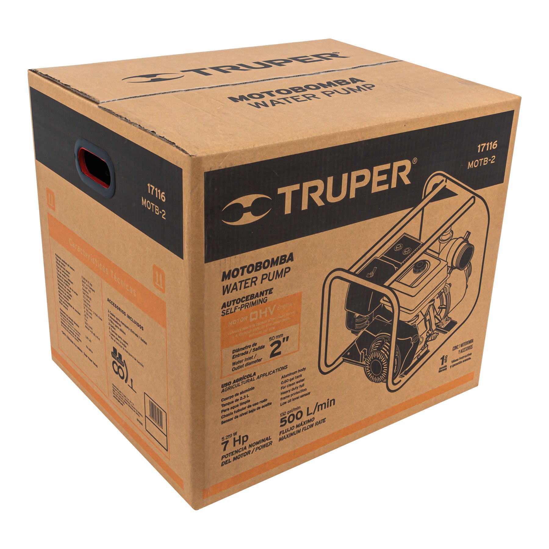 Truper MOTB-2 Motobomba autocebante 2x2', 7 HP, a gasolina