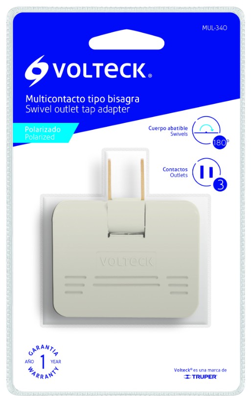 Volteck MUL-340 Multicontacto triple,tipo bisagra,entradas laterales,Volteck
