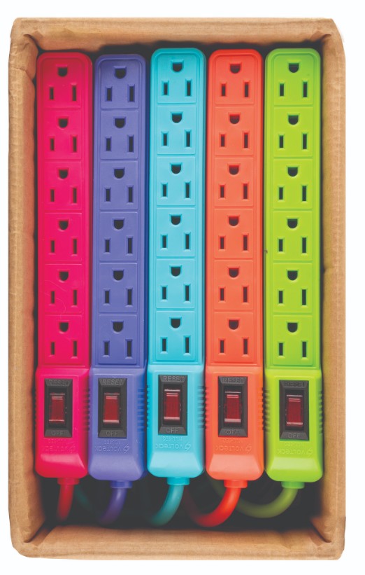 Volteck MUL-6EG Multicontacto económico, 6 entradas,16 AWG, colores a granel
