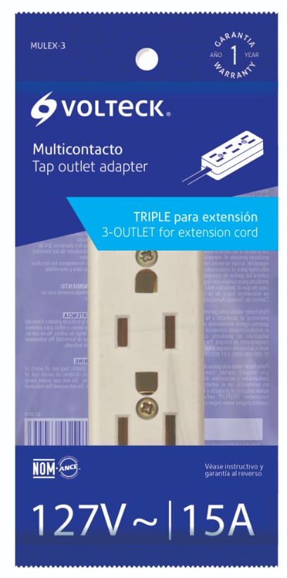 Volteck MULEX-3 Multicontacto triple para extensión, 2 polos + tierra