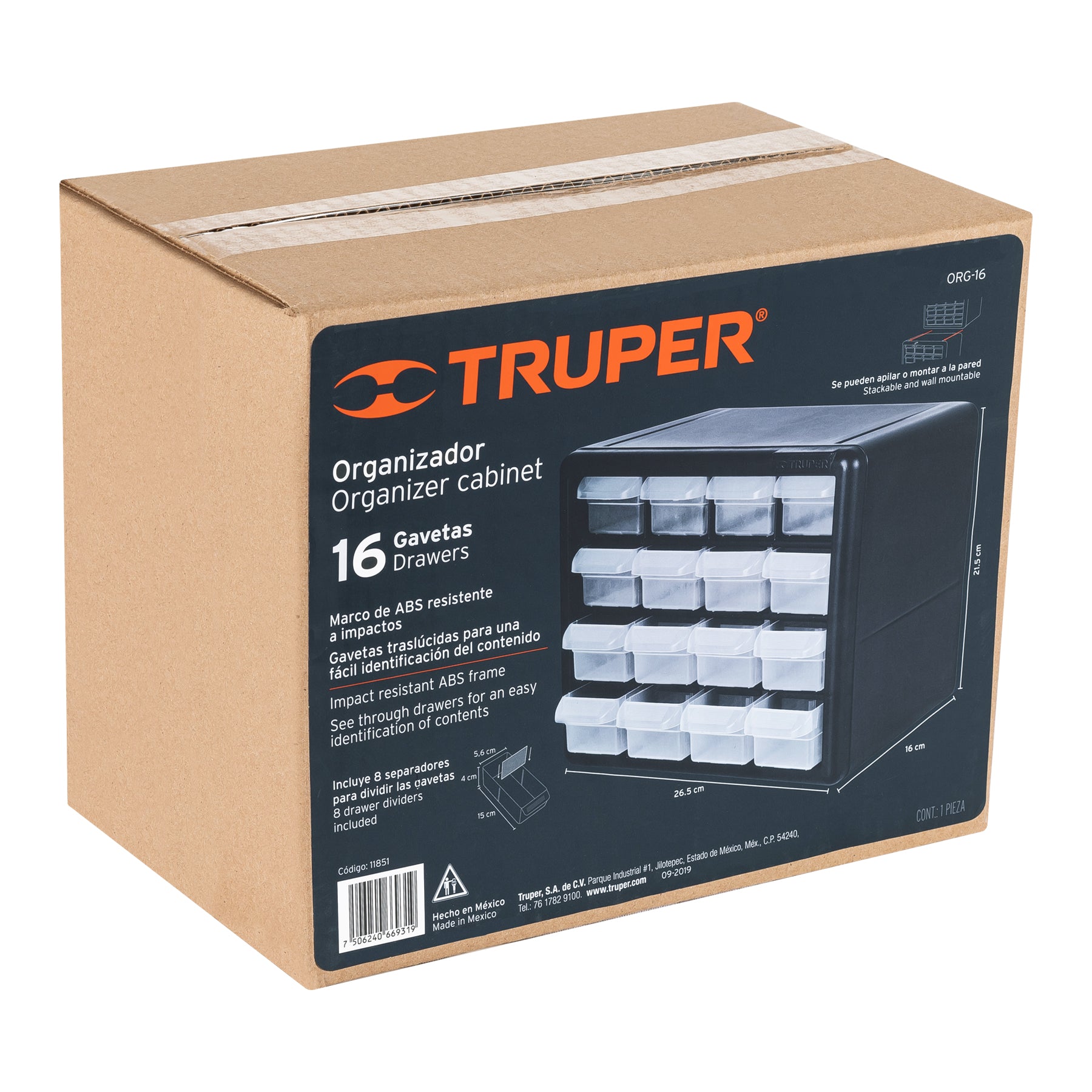 Truper ORG-16 Organizador con 16 Gavetas