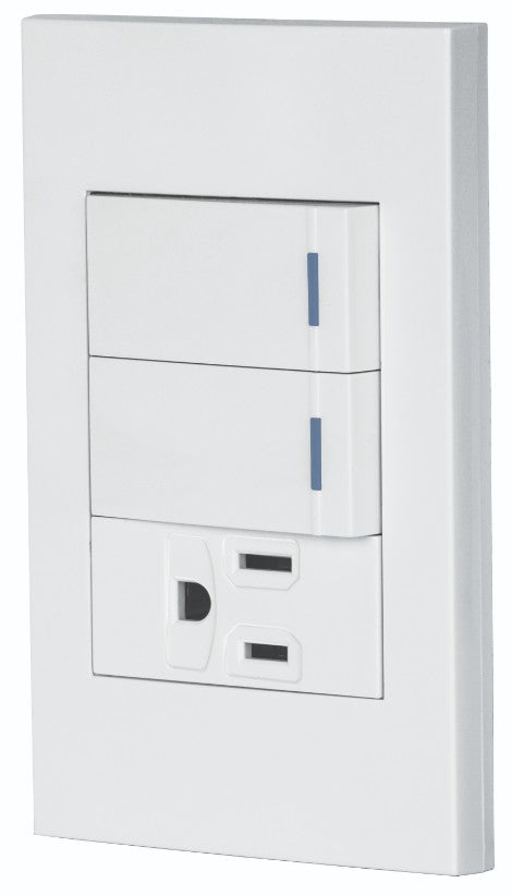 Volteck PA-APCO-E2B Placa armada 2 interruptores,1 contacto,1mod,Española,blanco