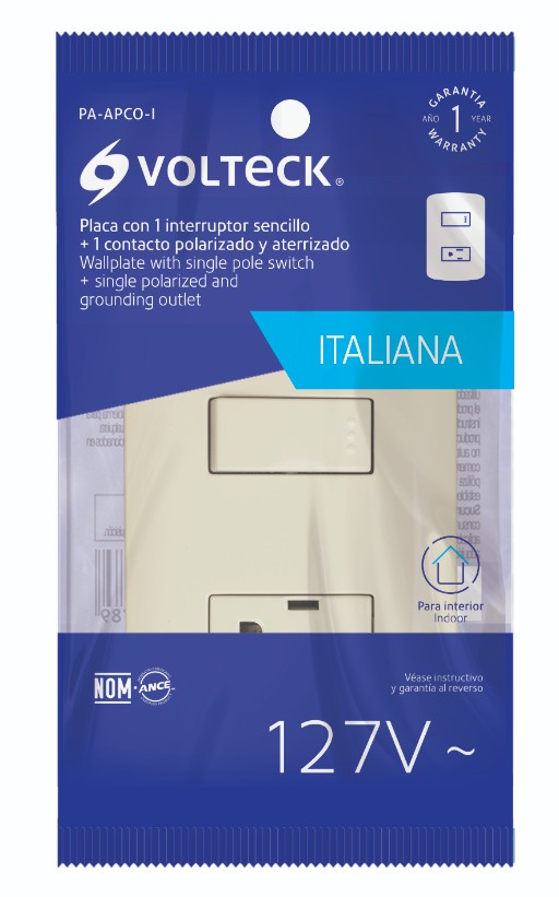 Volteck PA-APCO-I Placa armada contacto e interruptor, marfil, línea Italiana