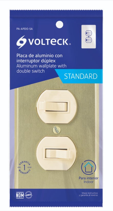 Volteck PA-APDO-SA Placa armada 2 interruptor sencillo, línea Standard, alumini