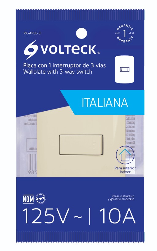Volteck PA-APSE-EI Placa armada 1 interruptor escalera marfil, línea Italiana