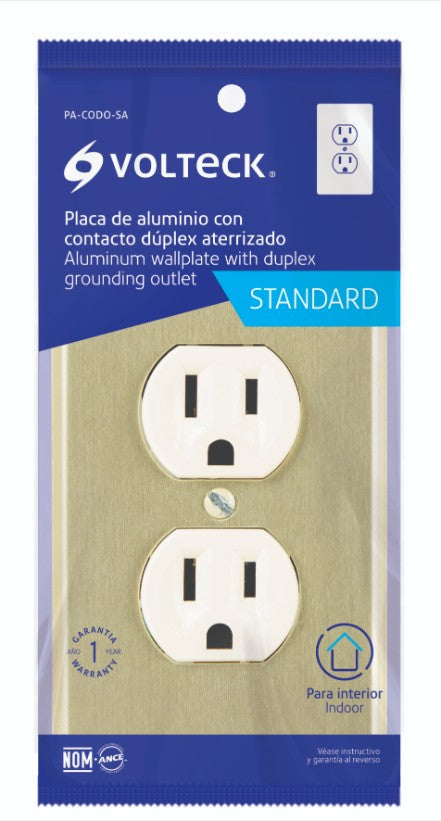 Volteck PA-CODO-SA Placa armada 2 contactos polarizados,línea Standard, alumini