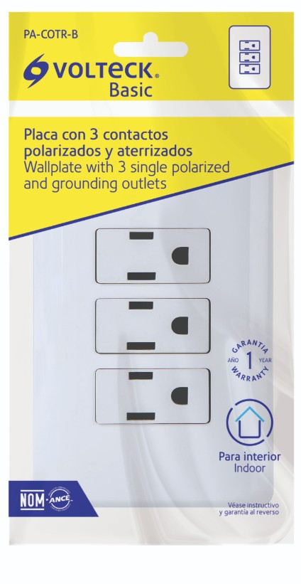 Volteck PA-COTR-B Placa armada con 3 contactos, Volteck Basic