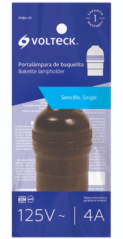 Volteck POBA-10 Portalámpara de baquelita, sencillo, Volteck