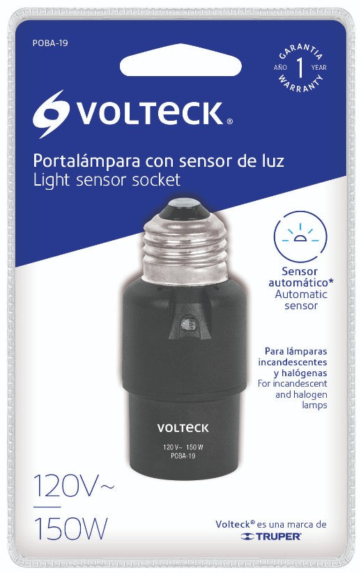 Volteck POBA-19 Portalámpara de PVC, con sensor de luz, Volteck