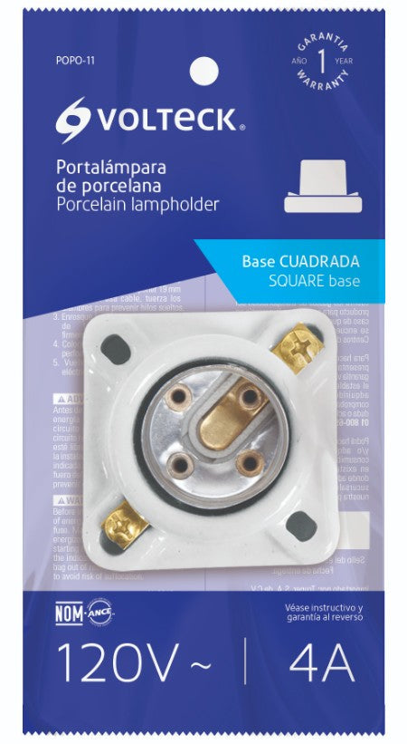 Volteck POPO-11 Portalámpara de porcelana, cuadrado, Volteck