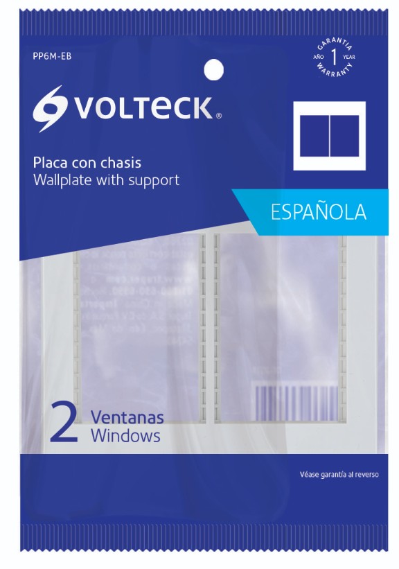 Volteck PP6M-EB Placa 2 ventanas, 6 módulos, línea Española, color blanco