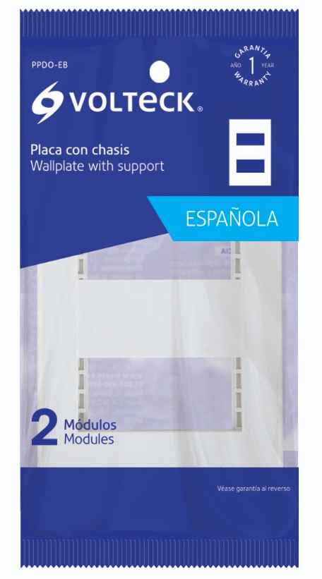 Volteck PPDO-EB Placa 2 ventanas, 1 módulo, línea Española, color blanco