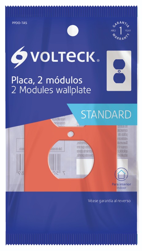 Volteck PPDO-TAS Placa para contacto dúplex tierra aislada, línea estándar