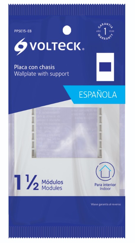 Volteck PPSE15-EB Placa 1 ventana, 1.5 módulos, línea Española, color blanco