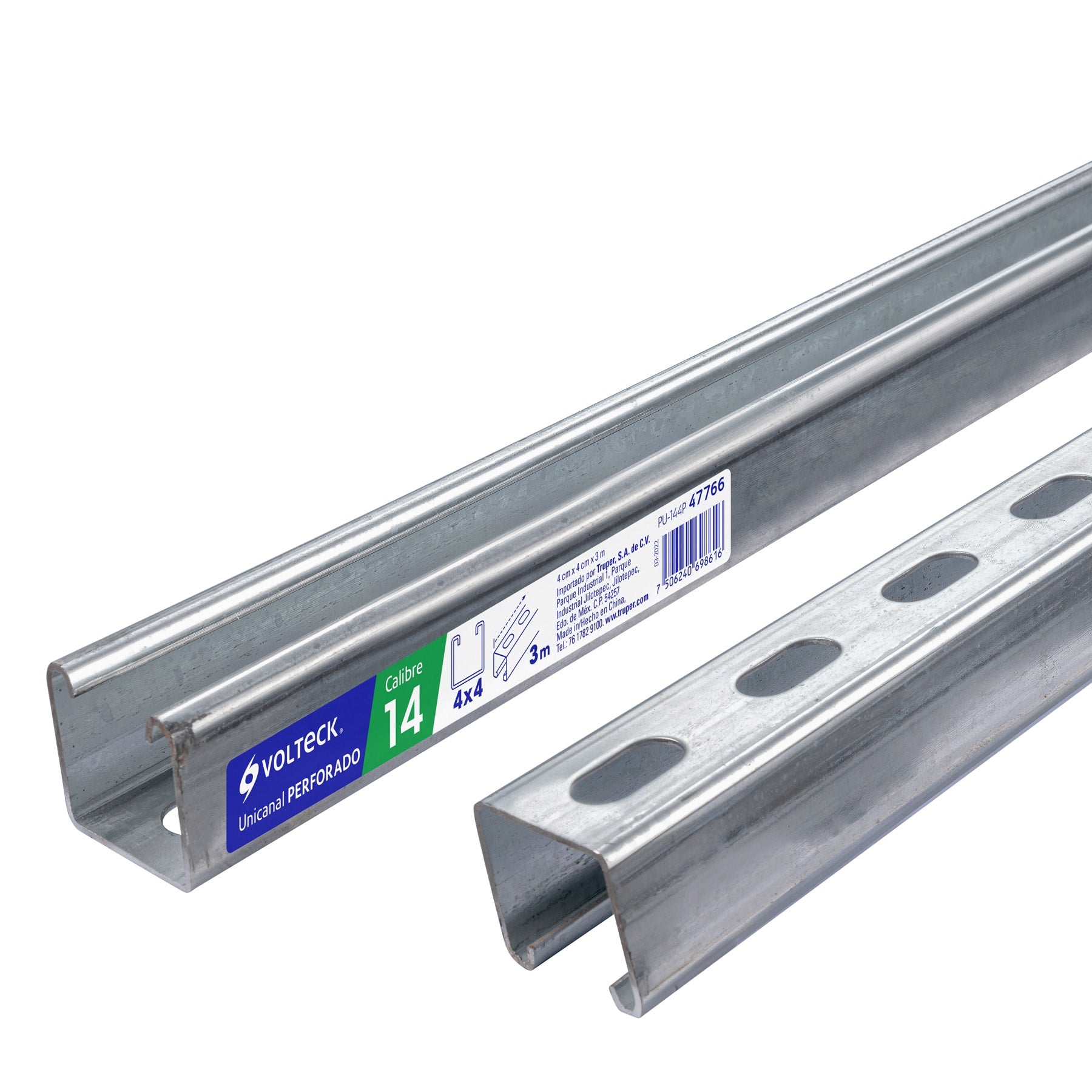 Volteck PU-144P Perfil unicanal perforado de 3 m, 4 x 4 cm, cal. 14