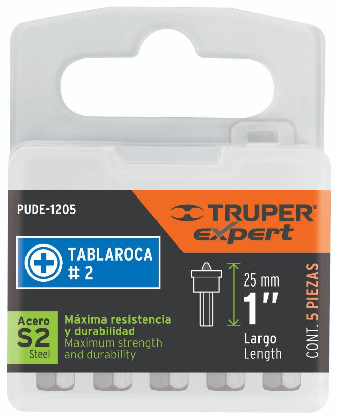 Expert PUDE-1205 Puntas Phillips #2, 1' p/tablaroca, estuche con 5 piezas