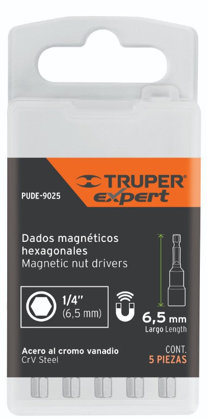 Expert PUDE-9025 Juego de dados magnéticos,1/4', 5 piezas, Truper Expert